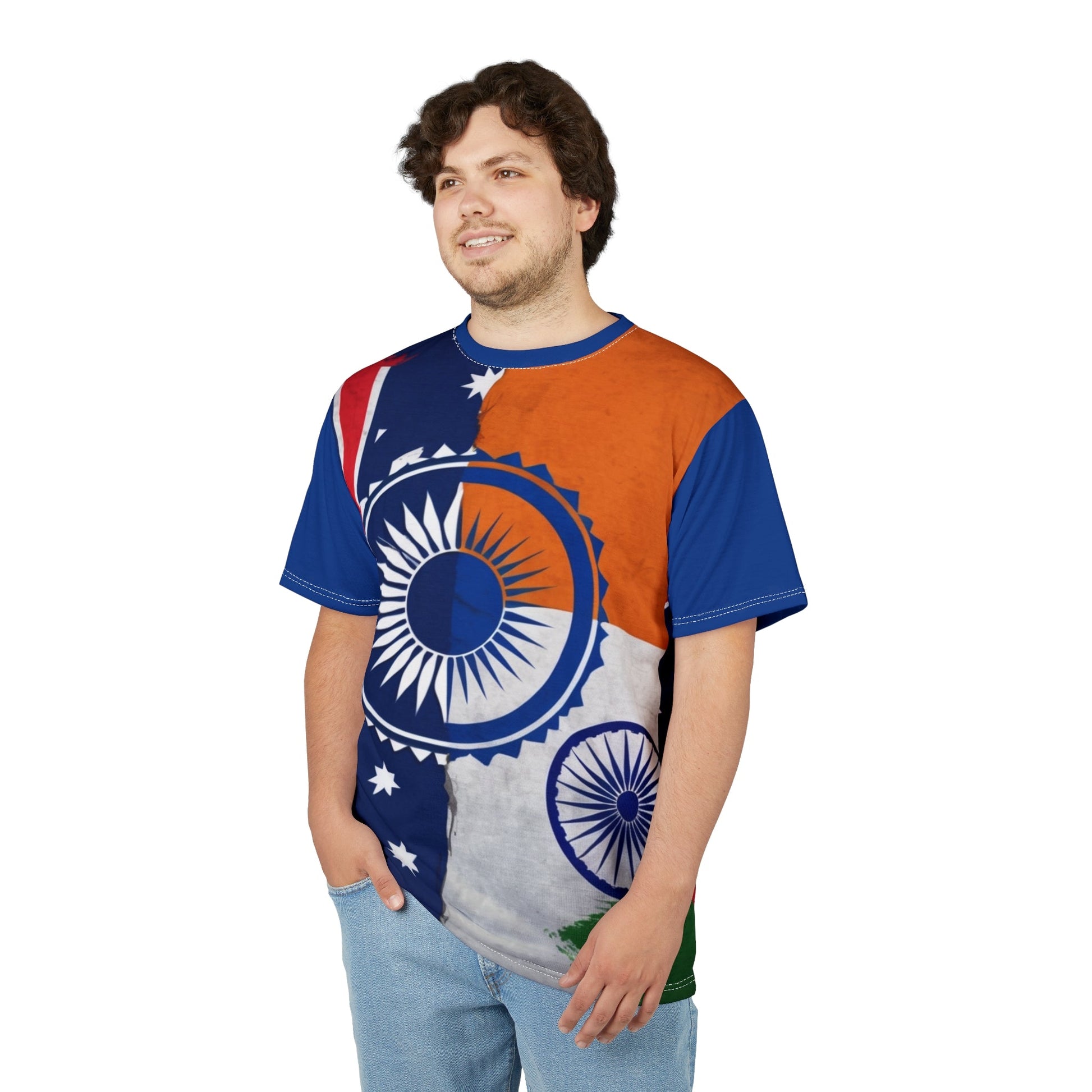 Patriotic Unisex Cut & Sew Tee - Australian and Indian Flag Design - UrOwnIdentity