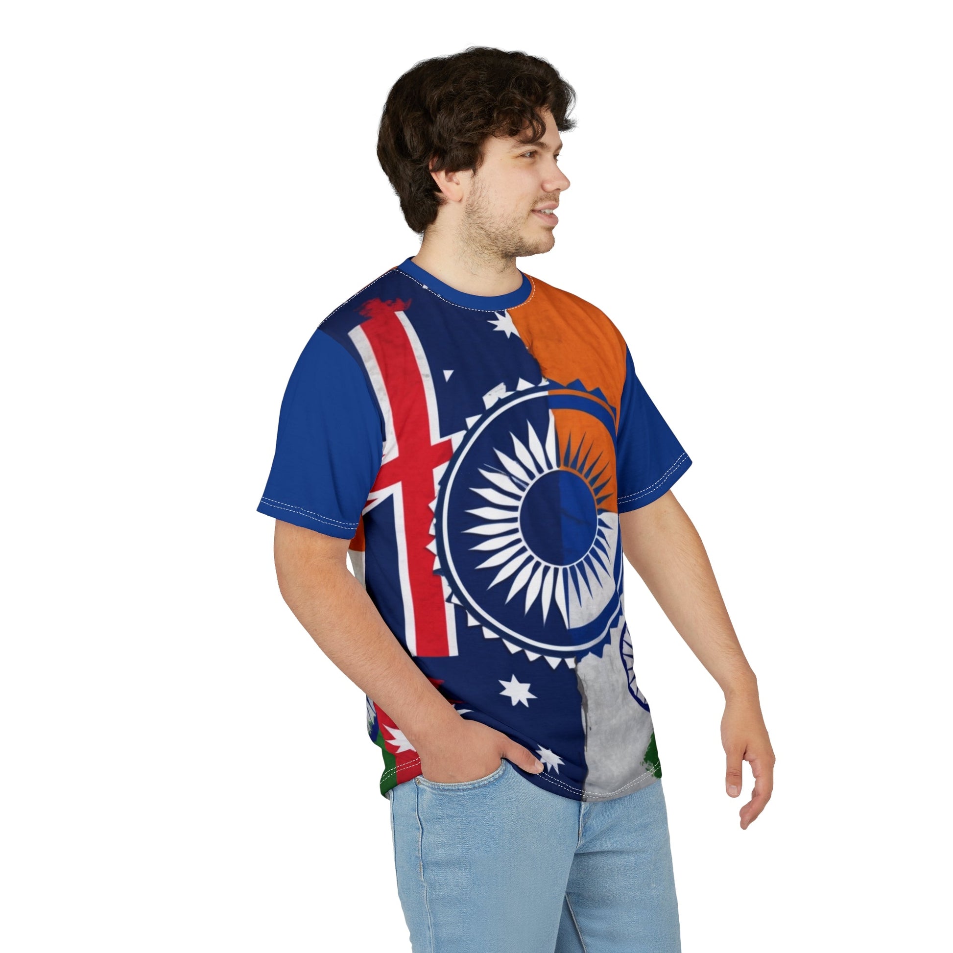 Patriotic Unisex Cut & Sew Tee - Australian and Indian Flag Design - UrOwnIdentity