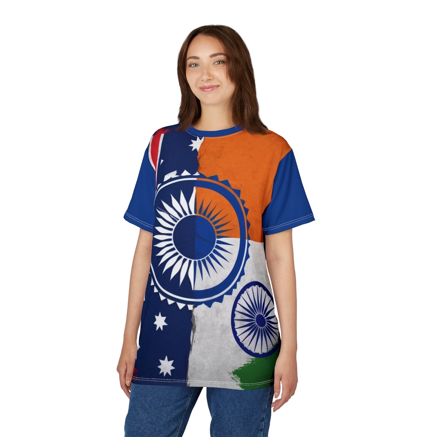 Patriotic Unisex Cut & Sew Tee - Australian and Indian Flag Design - UrOwnIdentity